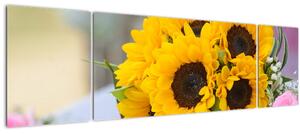 Obraz svatební kytice ze slunečnic (170x50 cm)