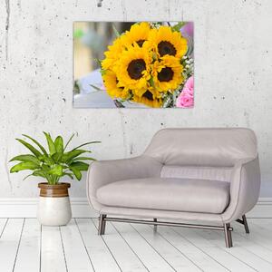 Obraz svatební kytice ze slunečnic (70x50 cm)