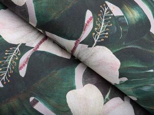 Dekorační látka Leona LN-146 Tropické listy s květy na režném - šířka 140 cm