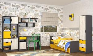 Casarredo - Komfort nábytek Dětská komoda DISNEY 2D4S, dub kraft bílý/šedý grafit/žlutá