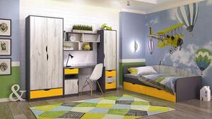 Casarredo - Komfort nábytek Dětská komoda DISNEY 2D4S, dub kraft bílý/šedý grafit/žlutá