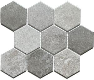 FIN Obklad keramická šedá Mozaika HEX10 MIX Beton Šedá Mat hexagony 9,5x11 (26,5x29,6) cm - HST95MIX1