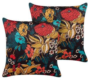 Sada 2 dekorativních polštářů PROTEA Umělý samet 45 x 45 cm Pestrá Květinový vzor