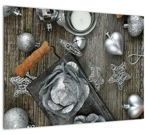 Obraz - stříbrné vánoční dekorace (70x50 cm)