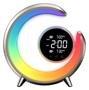 LED noční lampička, budík Immax PEACOCK s hodinami, RGB světlem a USB portem, zlatá