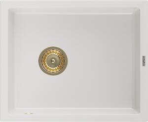 MEXEN/S - Pedro granitový dřez 1-miska 560 x 460 mm, bílá, sifon zlatá 6508561000-20-G