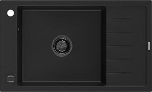 MEXEN/S - Elias granitový dřez 1-miska s odkapávačem 795 x 480 mm, černá, sifon černá 6511791005-77-B