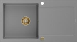 MEXEN/S - Leo granitový dřez 1 s odkapávačem 900x500 mm, šedá,+ zlatý sifon 6501901010-71-G