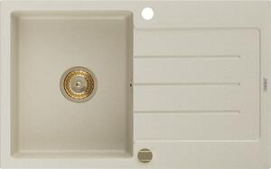 MEXEN/S - Bruno granitový dřez 1 s odkapávačem 795x495 mm, béžová, + zlatý sifon 6513791010-69-G
