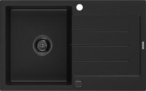 MEXEN/S - Bruno granitový dřez 1-miska s odkapávačem 795 x 495 mm, černý, černý sifon 6513791010-77-B