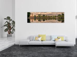 Obraz jezera a stromů (170x50 cm)