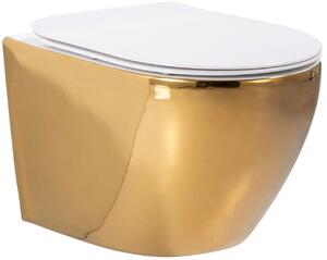 Rea – Závěsná WC mísa Carlo Flat Mini - zlatá/bílá