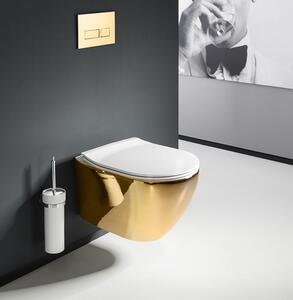 Závěsné WC Rea CARLO mini RIMLESS + Duroplast sedátko flat - bílé/zlaté