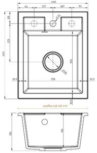 Sink Quality Ferrum 40, kuchyňský granitový dřez 400x500x195 mm + černý sifon, bílá, SKQ-FER.W.1K40.XB