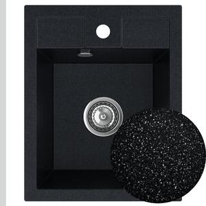 Sink Quality Ferrum 40, kuchyňský granitový dřez 400x500x195 mm + sifon, černá skvrnitá-Brocade, SKQ-FER.B.1K40.X