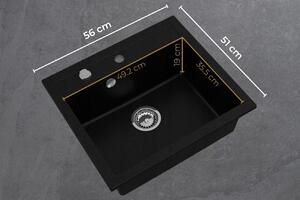 Sink Quality Ferrum, kuchyňský granitový dřez 565x510x205 mm + zlatý sifon, černá, SKQ-FER.C.1K60.XG