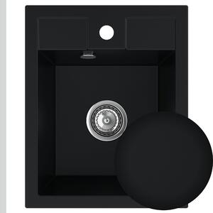 Sink Quality Ferrum 40, kuchyňský granitový dřez 400x500x195 mm + sifon, černá, SKQ-FER.C.1K40.X
