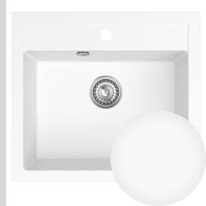 Sink Quality Ferrum, kuchyňský granitový dřez 565x510x205 mm + sifon, bílá, SKQ-FER.W.1K60.X