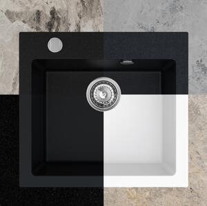 Sink Quality Ferrum 50, kuchyňský granitový dřez 490x450x195 mm + černý sifon, černá, SKQ-FER.C.1K50.XB