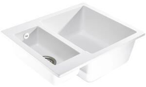 Sink Quality Ferrum, kuchyňský granitový dřez 605x495x210 mm + sifon, bílá, SKQ-FER.W.5KBO.X