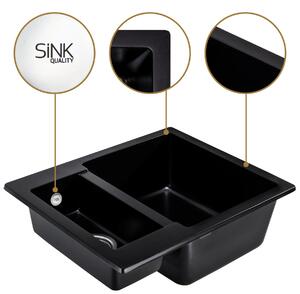 Sink Quality Ferrum, kuchyňský granitový dřez 605x495x210 mm + zlatý sifon, černá, SKQ-FER.C.5KBO.XG