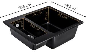 Sink Quality Ferrum, kuchyňský granitový dřez 605x495x210 mm + černý sifon, černá skvrnitá-BROCADE, SKQ-FER.B.5KBO.XB
