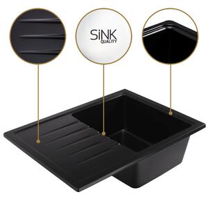 Sink Quality Titanite, kuchyňský granitový dřez 680x495x215 mm + černý sifon, černá skvrnitá-Brocade, SKQ-TIT.B.1KKO.XB