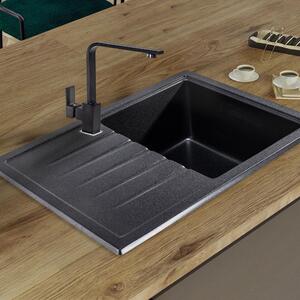 Sink Quality Titanite, kuchyňský granitový dřez 680x495x215 mm + černý sifon, černá skvrnitá-Brocade, SKQ-TIT.B.1KKO.XB