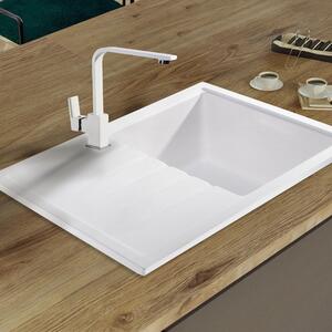 Sink Quality Titanite, kuchyňský granitový dřez 680x495x215 mm + černý sifon, bílá, SKQ-TIT.W.1KKO.XB