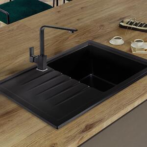 Sink Quality Titanite, kuchyňský granitový dřez 680x495x215 mm + černý sifon, černá, SKQ-TIT.C.1KKO.XB