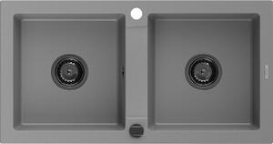 MEXEN/S - Mario granitový dřez 2-bowl 820 x 436 mm, šedá, + černý sifon 6504822000-71-B