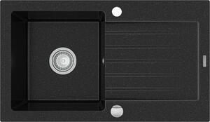 MEXEN - Pablo granitový dřez 1 s odkapávačem 752x436 mm, černá / stříbrná metalíza 6510751010-73