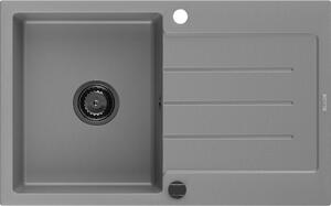 MEXEN/S - Bruno granitový dřez 1 s odkapávačem 795 x 495 mm, šedá, + sifon grafit 6513791010-71-B