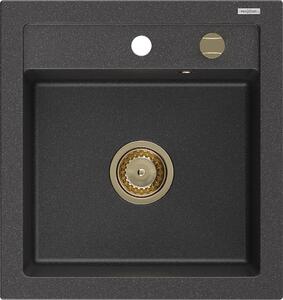 MEXEN/S - Vito Vito granitový dřez 1-miska 520x490 mm, černá kropenatá,+ zlatý sifon 6503521000-76-G
