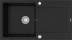 MEXEN - Leo granitový dřez 1 s odkapávačem 900x500 mm, černá / zlatá kovová 6501901010-75