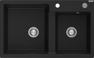 MEXEN - Tomas granitový dřez 2-bowl 800x500 mm,černá, sifon chrom 6516802000-77
