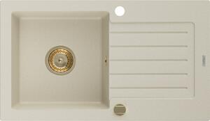 MEXEN/S - Pablo granitový dřez 1 s odkapávačem 752 x 436 mm, béžová, + zlatý sifon 6510751010-69-G