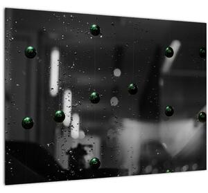 Abstraktní obraz - zelené kuličky (70x50 cm)