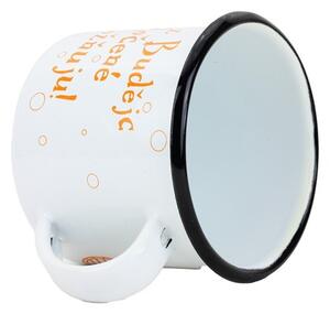 BELIS Smaltovaný hrnek 8 cm/0,35l, bílý "točené" v krabičce