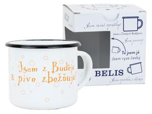 BELIS Smaltovaný hrnek 8 cm/0,35l, bílý "pivo" v krabičce