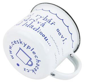 BELIS Smaltovaný hrnek ø 8 cm - 0.35 l bílý "voda" v krabičce - ČESKÝ PLECHÁČEK - 11008-039RBM04