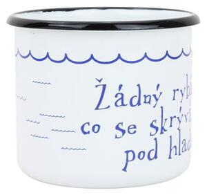 BELIS Smaltovaný hrnek ø 8 cm - 0.35 l bílý "voda" v krabičce - ČESKÝ PLECHÁČEK - 11008-039RBM04
