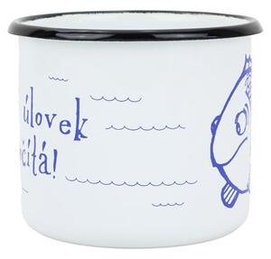BELIS Smaltovaný hrnek ø 8 cm - 0.35 l bílý "rybka" v krabičce - ČESKÝ PLECHÁČEK - 11008-039RDM04