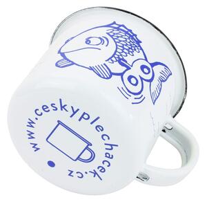 BELIS Smaltovaný hrnek ø 8 cm - 0.35 l bílý "rybka" v krabičce - ČESKÝ PLECHÁČEK - 11008-039RDM04