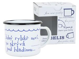 BELIS Smaltovaný hrnek 8 cm/0,35l, bílý "voda" v krabičce