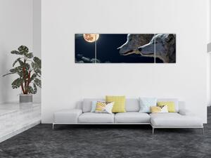 Obraz vlků vyjících na měsíc (170x50 cm)