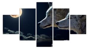 Obraz vlků vyjících na měsíc (125x70 cm)