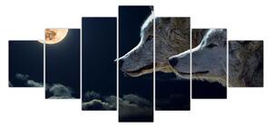 Obraz vlků vyjících na měsíc (210x100 cm)