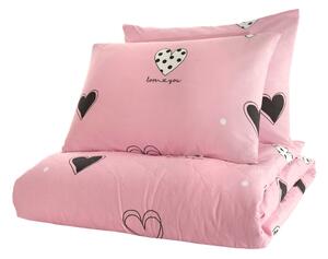 Růžový přehoz přes postel se 2 povlaky na polštář z ranforce bavlny EnLora Home Hati, 225 x 240 cm