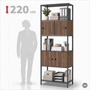 Regál na šanony s uzamykatelnou skříňkou, kancelářský, otevřené police, kovový antracitový/ořech, 800x2200x400 mm: ARIEL Eco Design